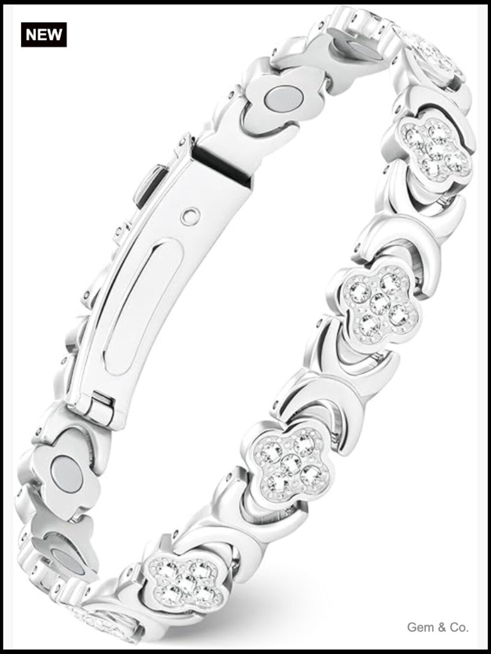 Pure Copper Magnetic Therapy Bracelet, Ultra Strength, Adjustable, Clover Design